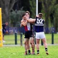24-8-13. AJAX defeated Caulfield Grammarians by 73 points in the final match of the season. Eugene Routman having a minor disagreemant with his Caulfield opponent. Photo: Peter Haskin 24-8-13. AJAX defeated Caulfield Grammarians by 73 points in the final match of the season. Eugene Routman having a minor disagreemant with his Caulfield opponent. Photo: Peter Haskin