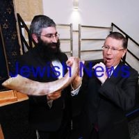 12-8-13. Hamerkaz Centre. Victorian Premier Dr Denis Napthine visits the new Centre to officially open the Lamdeni School. The Premier attempts to blow the shofar with Rabbi Motty Liberow Photo: Peter Haskin 12-8-13. Hamerkaz Centre. Victorian Premier Dr Denis Napthine visits the new Centre to officially open the Lamdeni School. The Premier attempts to blow the shofar with Rabbi Motty Liberow Photo: Peter Haskin