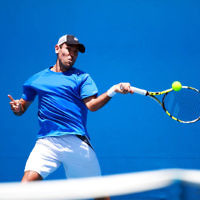8-1-14. Australian Open Qualifying round 1. Wayne Odesnik (USA) def Thomas Fabbiano (ITA). 7-5 7-6. Photo: Peter Haskin