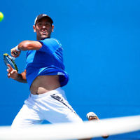 8-1-14. Australian Open Qualifying round 1. Wayne Odesnik (USA) def Thomas Fabbiano (ITA). 7-5 7-6. Photo: Peter Haskin