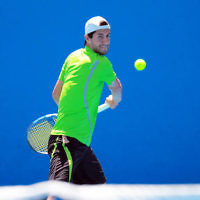 8-1-14. Australian Open Qualifying round 1. Amir Weintraub (ISR) lost to Pierre Hugues-Herbert (FRA) 7-6 4-6 6-8. Photo: Peter Haskin
