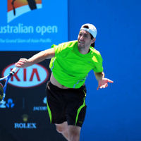 8-1-14. Australian Open Qualifying round 1. Amir Weintraub (ISR) lost to Pierre Hugues-Herbert (FRA) 7-6 4-6 6-8. Photo: Peter Haskin