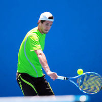 8-1-14. Australian Open Qualifying round 1. Amir Weintraub (ISR) lost to Pierre Hugues-Herbert (FRA) 7-6 4-6 6-8. Photo: Peter Haskin