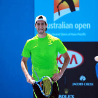 8-1-14. Australian Open Qualifying round 1. Amir Weintraub (ISR) lost to Pierre Hugues-Herbert (FRA) 7-6 4-6 6-8. Photo: Peter Haskin