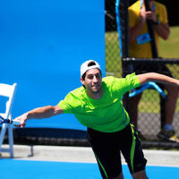 8-1-14. Australian Open Qualifying round 1. Amir Weintraub (ISR) lost to Pierre Hugues-Herbert (FRA) 7-6 4-6 6-8. Photo: Peter Haskin