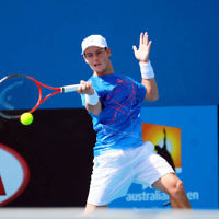 8-1-14. Australian Open Qualifying round 1. Diego Sebastian Schwartzman (ARG) lost to Ze Zhang (CHI) 7-6 4-6 6-8. Photo: Peter Haskin