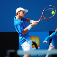 8-1-14. Australian Open Qualifying round 1. Diego Sebastian Schwartzman (ARG) lost to Ze Zhang (CHI) 7-6 4-6 6-8. Photo: Peter Haskin