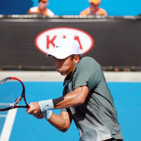 8-1-14. Australian Open Qualifying round 1. Diego Sebastian Schwartzman (ARG) lost to Ze Zhang (CHI) 7-6 4-6 6-8. Photo: Peter Haskin