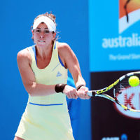 9-1-14. Australian Open Qualifying round 1, day 2. Julia Cohen (USA) lost to Yurika Sema (JPN) 6-7 3-6. Photo: Peter Haskin