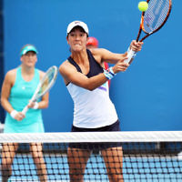 15-1-14. Australian Open 2014. Womens Doubles. Round 1. Shahar Peer (ISR)/Silvia Soler-Espinosa (ESP) def Yung-Jan Chan (TPE)/Janette Husarova (SVK) 7-5 4-6 6-4. Photo: Peter Haskin