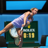 14-1-14. Australian Open. Day 2. Round 1 womens singles. Camila Giorgi (ITA) def Storm Sanders (AUS) 4-6 6-1 6-4. Photo: Peter Haskin
