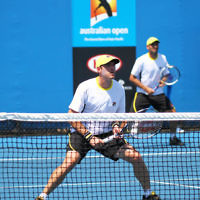 17-1-14. Australian Open 2014. Mens Doubles. Round 1. Jonathan Erlich/Andy Ram lost to Daniele Bracciali (ITA)/Alexandr Dolgopolov (UKR) 6-7 6-4 3-6. Photo: Peter Haskin