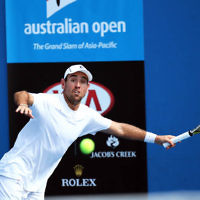 14-1-14. Australian Open 2014. Mens Singles Round 1. Wayne Odesnik (USA) lost to Vincent Millot (FRA) 7-5 4-6 6-7(4) 6-1 6-3 . Photo: Peter Haskin