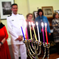 5-12-13. Last day of Chanukah. East Melbourne Hebrew Congregation. Rabbi David Gutnick, Jewish Chaplain with the Australian Defense Force, organised a candle lighting ceremony incorporating members of the ADF and guests that included Felix and Yvonne Sher, parents of Private Greg Sher who was killed in Afganistran.  Photo: Peter Haskin