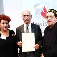 6-12-13. Jewish Holocaust Centre. 75th anniversary of William Cooper march to Germany Embassy in melbourne to present petition against Kristalnacht. Cooper's grandson, Alfred "uncle Boydie" Turner spoke at the JHC. From left: Pauline Rockman, Alfred Turner, Aubrey Schwarz. Photo: Peter Haskin