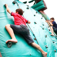 8-12-13. Habayit. Israeli Festival at Beth Weizmann. Inflateable rock wall climbing. Photo: Peter Haskin