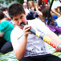 8-12-13. Habayit. Israeli Festival at Beth Weizmann. xxxx plays the didgeridoo. Photo: Peter Haskin