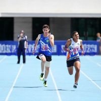 16-2-14. Victorian Junior Athletics Championships. Lakeside Stadium. Asher Marks. Mens U 16 200m. Photo: Peter Haskin