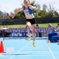 16-2-14. 2014 Victorian Junior Athletics Championships. Lakeside Stadium. Piper Montag on her way to winning the U 15 Women's Triple Jump. Photo: Peter Haskin