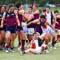 26-4-14. AJAX lost to Old Haileybuty by 27 points at Princes Park, Caulfield. Photo: Peter Haskin 26-4-14. AJAX lost to Old Haileybuty by 27 points at Princes Park, Caulfield. Photo: Peter Haskin
