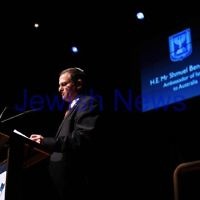 27-4-14. Yom ha Shoah memorial at Robert Blackwood hall, Monash University. Israel's Ammbassador to Australia Shmuel Ben-Shmuel addresses the audience. Photo: Peter Haskin