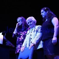 27-4-14. Yom ha Shoah memorial at Robert Blackwood Hall, Monash University. Survivor Vera Klein with her Audrey Fine (left) and grand daughter Mia Fine. Photo: Peter Haskin