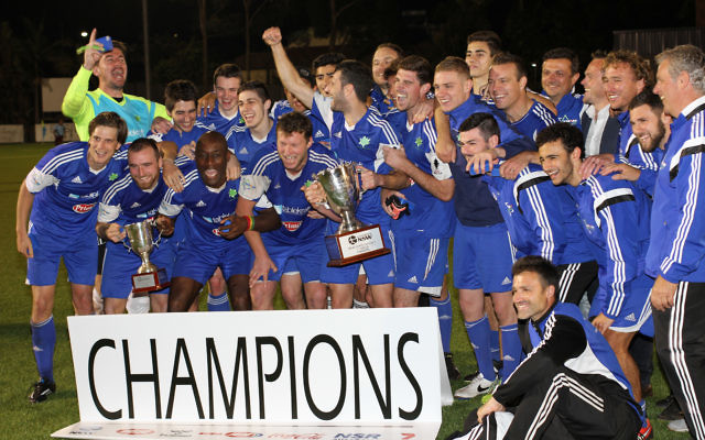 Hakoah celebrates after beating Northbridge 3-2 in the State League 1 grand final.