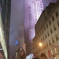 Sylvi, Philip and Rebecca Rothschild outside the Rockefeller Centre in New York on January 3, 2015