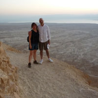 Anna and Isaac Mordecai climb to the top of Masada, Israel, in September 2014.