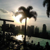 Judy Strauss entered this photo taken at sunset at the Marina Bay Sands Hotel's infinity swimming pool in Singapore in December 2014.