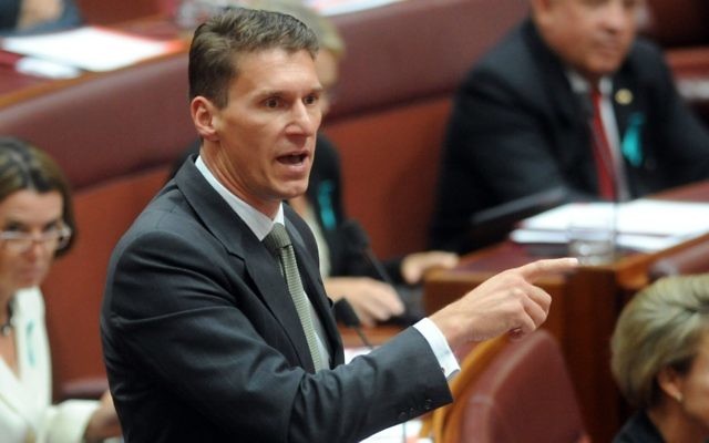 Coalition senator Cory Bernardi speaking during Senate question time at Parliament House in Canberra, Wednesday, Feb. 27, 2013. (AAP Image/Alan Porritt)  NO ARCHIVING