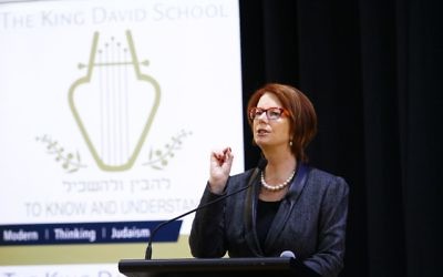 9-6-15. Former Australian Prime Minister Julia Gillard at The King David School where she addressed a gathering of Year 11 and 12 students. Photo: Peter Haskin