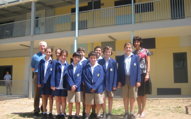 Masada College students at the St Ives campus with former president Trevor Lorge and principal Wendy Barel.
