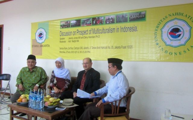 Jeremy Jones (third from  left) participating in a panel discussion at the University of Indonesia.