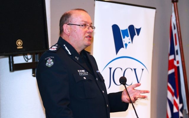 Chief Commissioner of Victoria Police Graham Ashton addressed the JCCV plenum
on Monday night. Photo: Peter Haskin