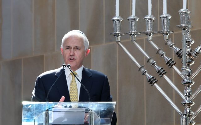 Malcolm Turnbull at Central Synagogue. Picture: Noel Kessel.