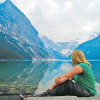 2011-12 holiday photo winner: Michelle Marcus relaxes at Lake Louise in Canada.