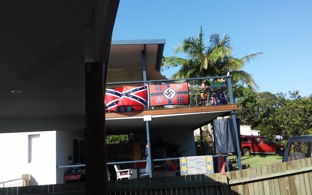 The offending flag which can be seen from the street in the northern NSW town of Iluka.