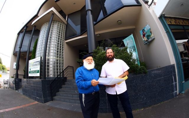 23-1-16. Rabbi Laibl Wolf (left) and Rabbi Menachem Wolf stanging outside the new Spiritgrow premises at 204-206 Balaclava Rd. Photo: Peter Haskin