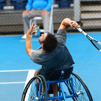 27-1-16. Australian Open 2016. Adam Kellerman v Gustavo Fernandez. Mens Wheel chair. Photo: Peter Haskin