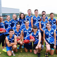 13-3-16. Members of both the male and female Unity Cup teams during training at Caulfield Park wearing their new jumpers that were designed by Year 12 student  Jayden Beville. Photo: Peter Haskin