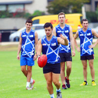 13-3-16. Members of the Unity Cup team during training at Caulfield Park wearing their new jumpers that were designed by Year 12 student  Jayden Beville. Photo: Peter Haskin