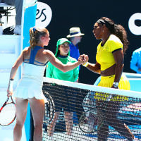 18-1-16. Australian Open 2016. Womens singles round 1. Serena Williams def Camila Giorgi 6-4 7-5. Photo: Peter Haskin