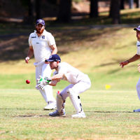 6-3-16. Maccabi Cricket Second XI fielding during their semi final win over South Yarra at Como Park.  Photo: Peter Haskin