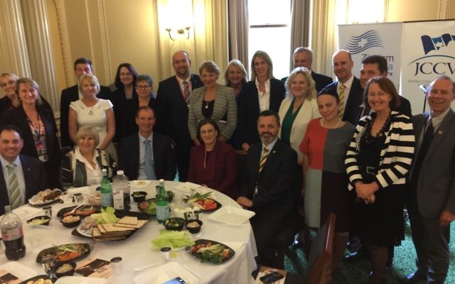 Politicians and communal leaders at last week’s Passover lunch in parliament.