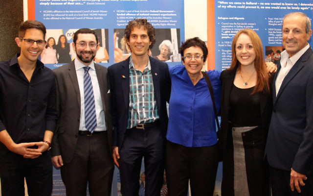 From left: Brandon Srot, Rabbi Benjamin Elton, Justin Koonin, Dawn Cohen, Rabbi Jacqueline Ninio and Vic Alhadeff.