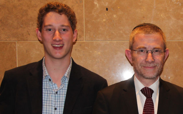 Recipient from Mount Scopus College Jordan Davis (left) with Rabbi James Kennard at last week’s Premier’s Awards.