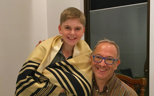 Scott Whitmont with his cousin Jacob wearing his great-great-great grandfather's tallit.