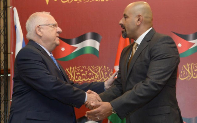Reuven Rivlin (left) with Jordanian ambassador Walid Obeidat. Photo: Mark Neiman/GPO.
