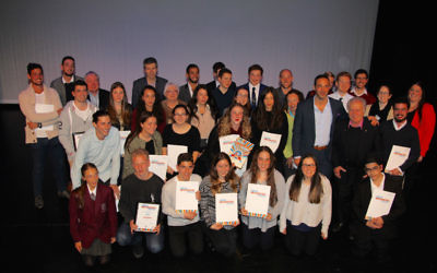 All together now: Winners, nominees and officials at the 2016 Jewish Changemaker Awards, held at Sydney's Emanuel School on July 31. Photo: Shane Desiatnik.